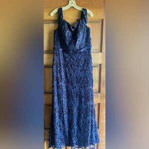 Oleg Cassini Full Length Navy Blue Gown